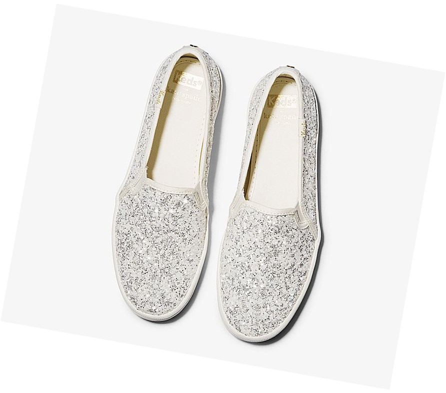 Womens Keds Slip On Shoes Outlet Store x kate spade new york Double Decker Glitter Wedding Cream
